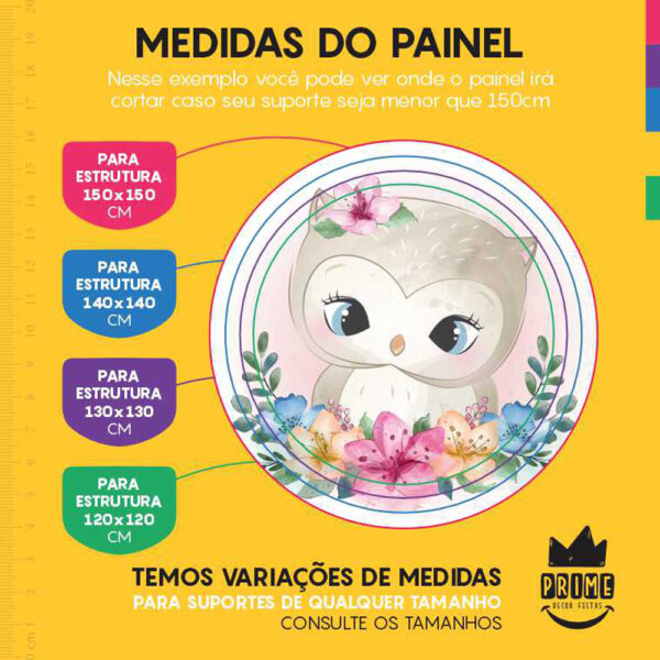 Painel Redondo 3D Corujinha Tecido Sublimado - Image 4