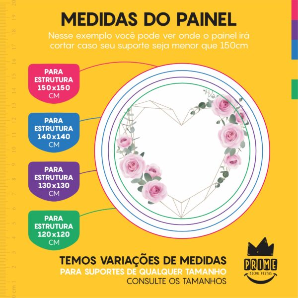 Painel Redondo 3D Coração Floral Tecido Sublimado - Image 5