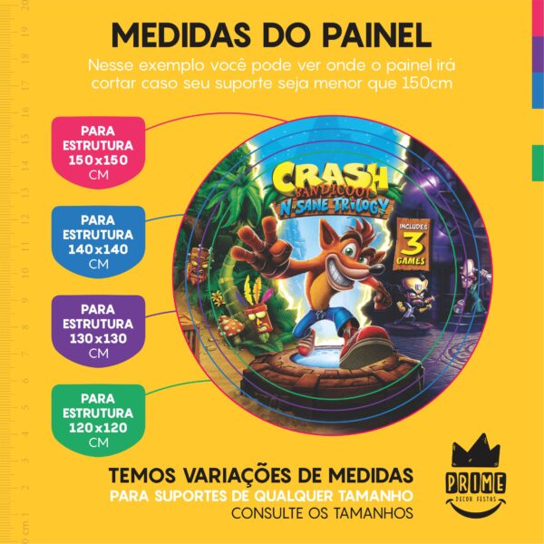 Painel Redondo 3D Crash Bandicoot Tecido Sublimado - Image 4
