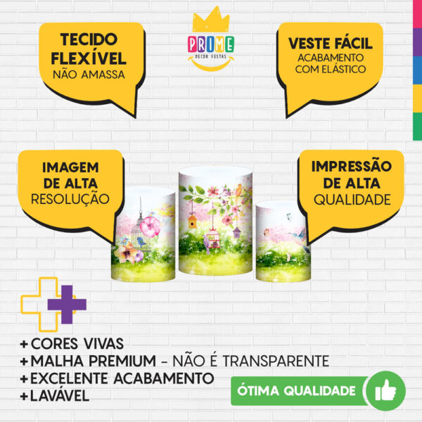 Trio Capa Cilindro Jardim Encantado 3d Em Tecido Com Elástico - Image 3