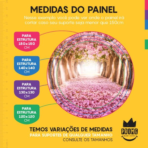 Painel Redondo 3D Jardim Rosa Tecido Sublimado - Image 4