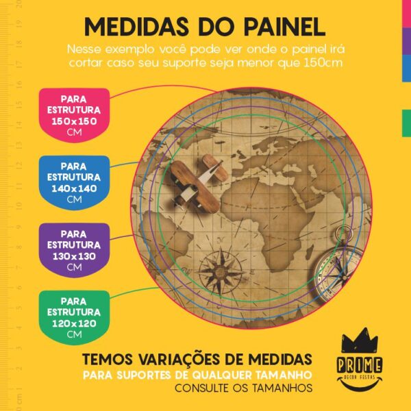 Painel Redondo 3D Mapa Mundi Tecido Sublimado - Image 4