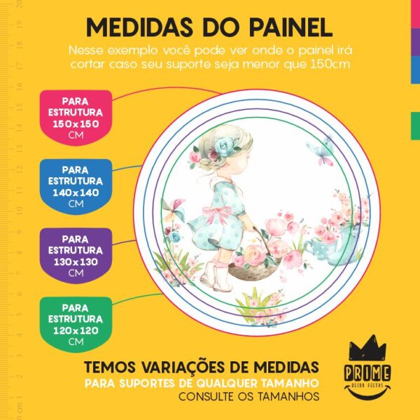 Painel Redondo 3D Menina Tecido Sublimado - Image 4