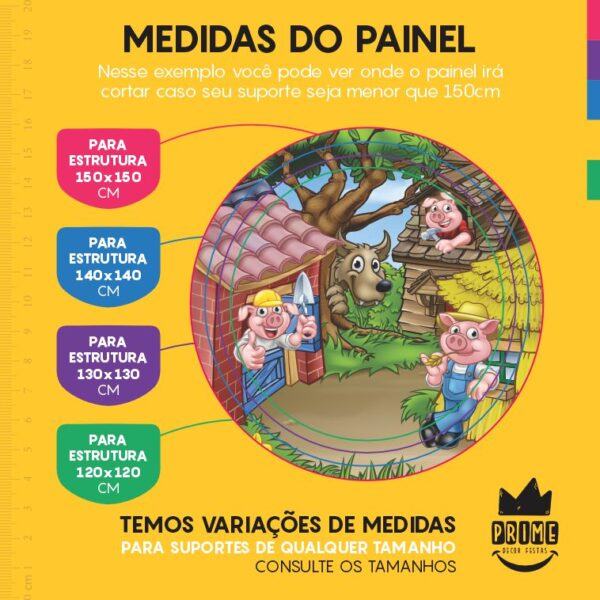 Painel Redondo 3D Os Três Porquinhos Tecido Sublimado - Image 4