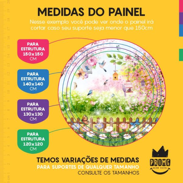Painel Redondo 3D Pássaros Cute Tecido Sublimado - Image 4