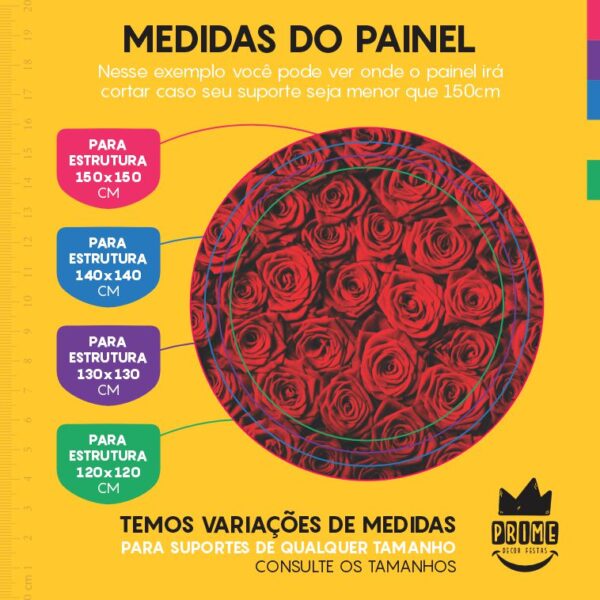 Painel Redondo 3D Rosa Vermelha Tecido Sublimado - Image 4