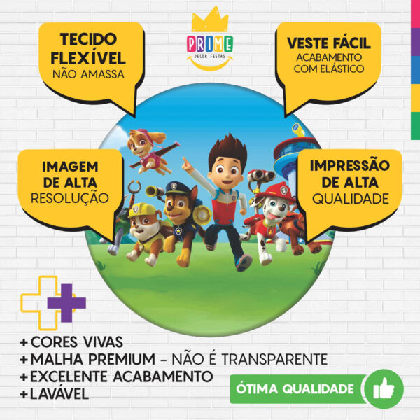 Trio Capa Cilindro + Painel Redondo 3D Patrulha Canina 1,50m Veste Fácil - Image 3