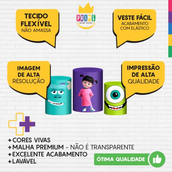 Trio Capa Cilindro Monstros Sa 3d Em Tecido Com Elástico - Image 3