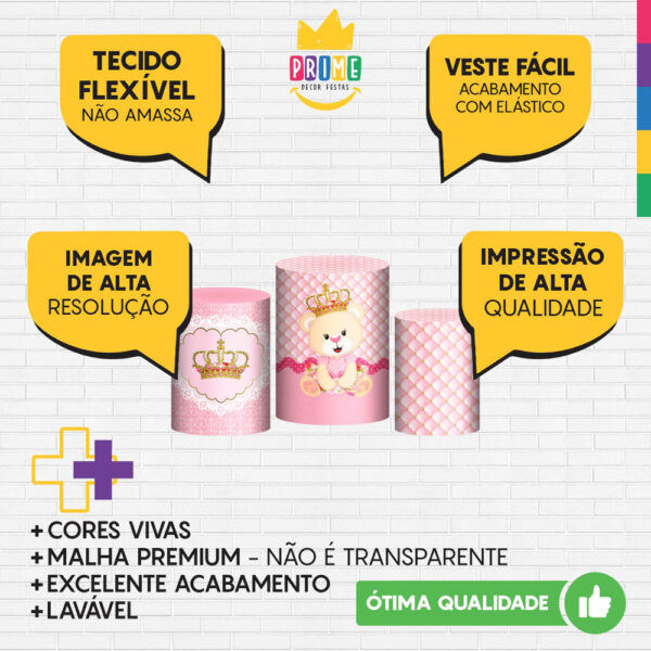 Trio Capa Cilindro Ursinha Realeza 3d Em Tecido Com Elástico OUTLET - Image 3