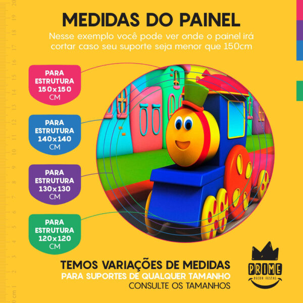 Trio Capa Cilindro + Painel Redondo 3D Bob o Trem 1,50m Veste Fácil - Image 4