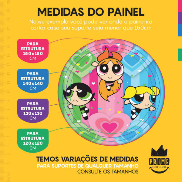 Trio Capa Cilindro + Painel Redondo 3D Meninas Super Poderosas 1,50m Veste Fácil - Image 4