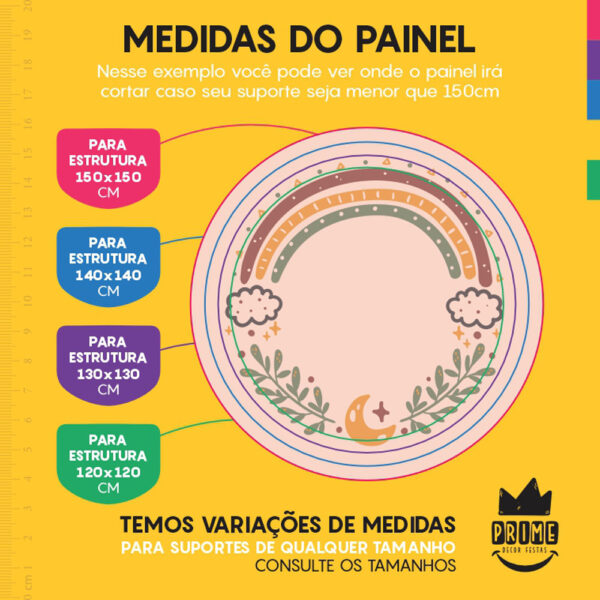 Painel Redondo 3D Arco Iris Boho Tecido Sublimado - Image 4