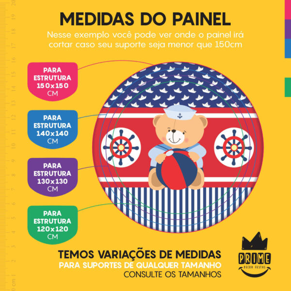 Trio Capa Cilindro + Painel Redondo 3D Ursinho Marinheiro 1,50m Veste Fácil - Image 4