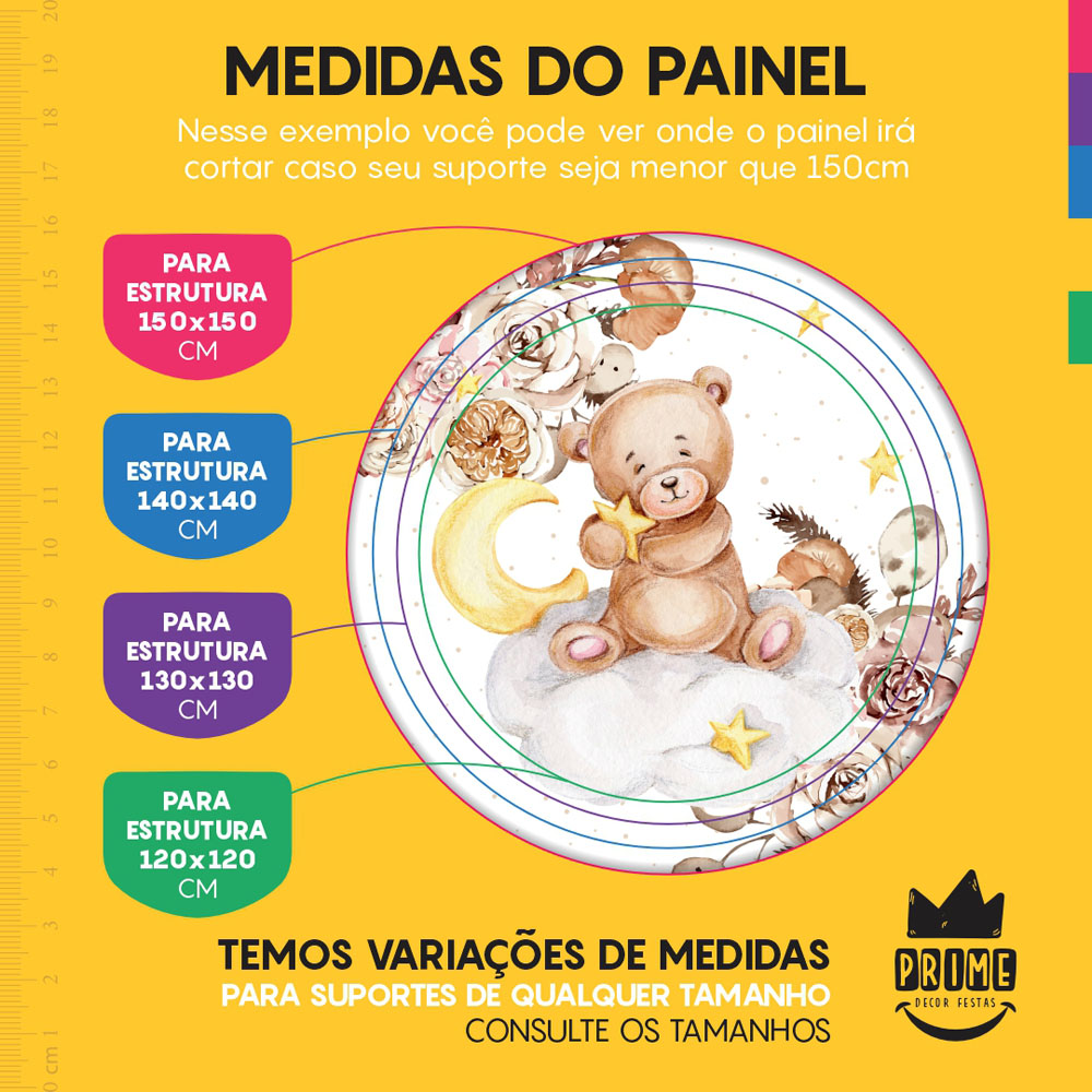 Trio Capa Cilindro + Painel Redondo 3D Ursinho Cute 1,50m Veste Fácil - Imagem 4
