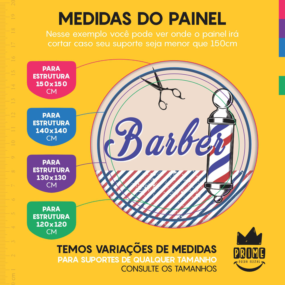 Trio Capa Cilindro + Painel Redondo 3D Barbeiro 1,50m Veste Fácil - Imagem 4