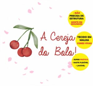 Painel Redondo 3D A Cereja do Bolo Abre Fácil Em Tecido