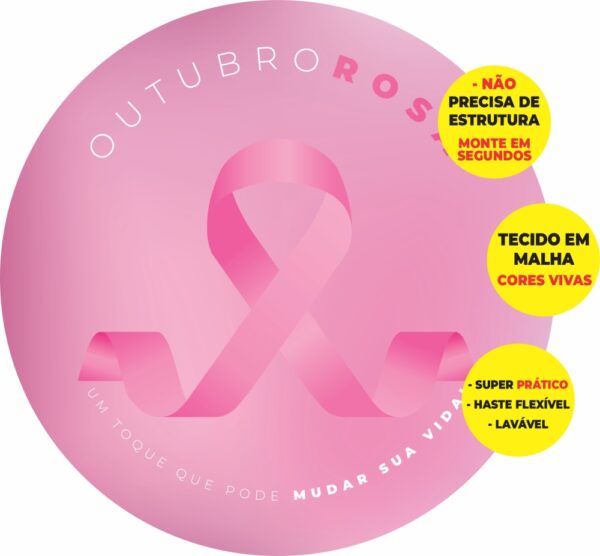 Painel Redondo 3D Outubro Rosa Abre Fácil Em Tecido