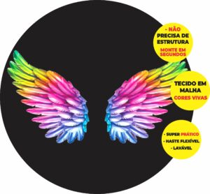 Painel Redondo 3D Asas de Anjo Abre Fácil Em Tecido