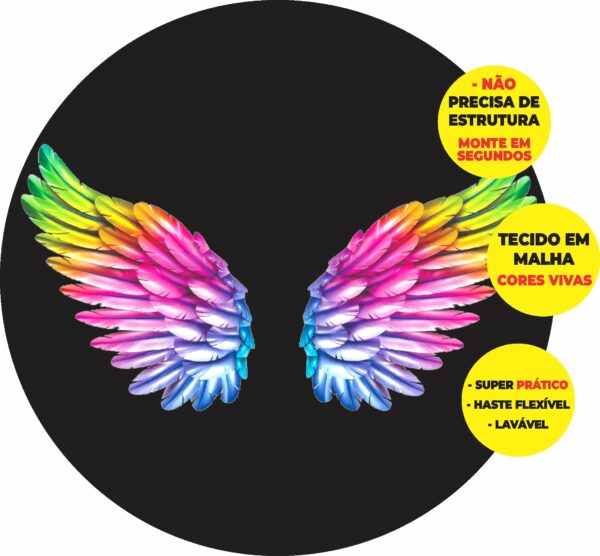 Painel Redondo 3D Asas de Anjo Abre Fácil Em Tecido