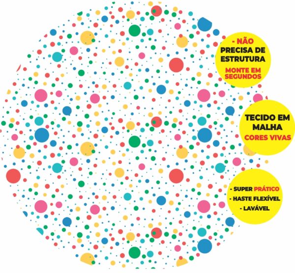 Painel Redondo 3D Bolinhas Coloridas Abre Fácil Em Tecido