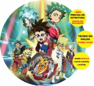 Painel Redondo 3D Beyblade Abre Fácil Em Tecido