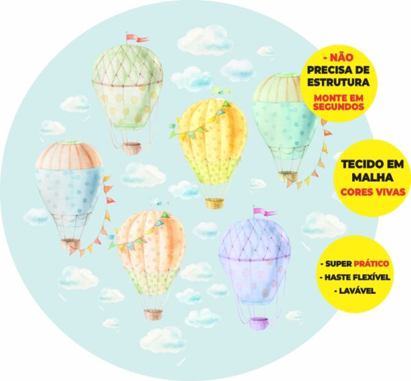 Painel Redondo 3D Balões Abre Fácil Em Tecido