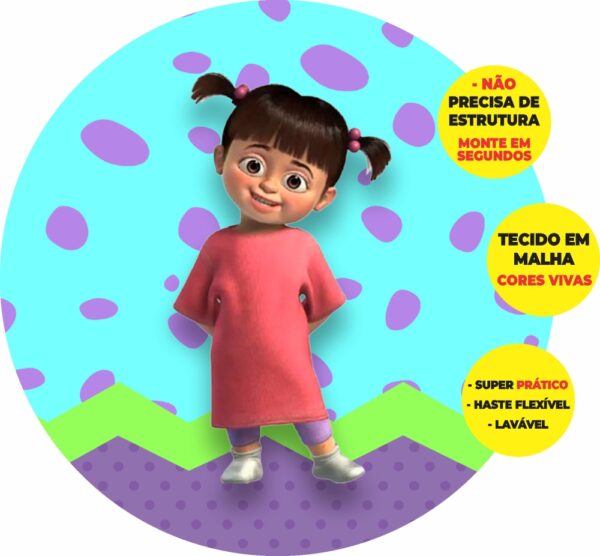 Painel Redondo 3D Boo Monstros Sa Abre Fácil Em Tecido