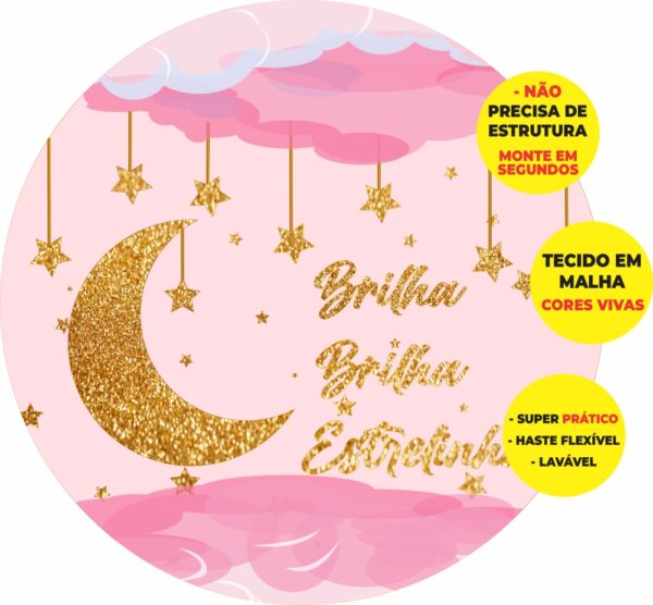 Painel Redondo 3D Brilha Brilha Estrelinha Abre Fácil Em Tecido