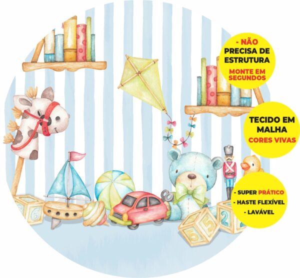 Painel Redondo 3D Brinquedos Abre Fácil Em Tecido