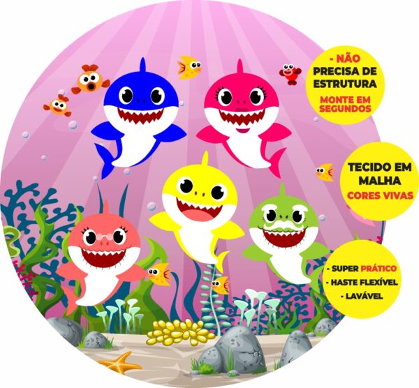Painel Redondo 3D Baby Shark Abre Fácil Em Tecido