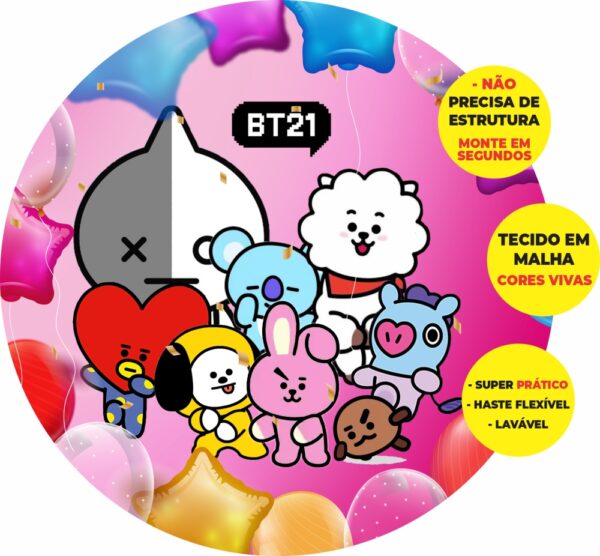 Painel Redondo 3D Bt21 Abre Fácil Em Tecido