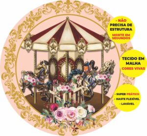 Painel Redondo 3D Carrossel Abre Fácil Em Tecido