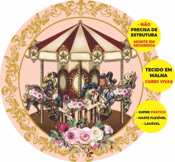 Painel Redondo 3D Carrossel Abre Fácil Em Tecido