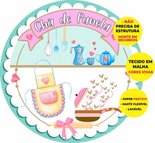 Painel Redondo 3D Chá De Panela Abre Fácil Em Tecido