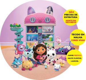 Painel Redondo 3D A Casa Magica de Gabby Abre Fácil Em Tecido