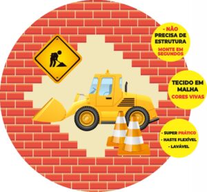 Painel Redondo 3D Construção Abre Fácil Em Tecido