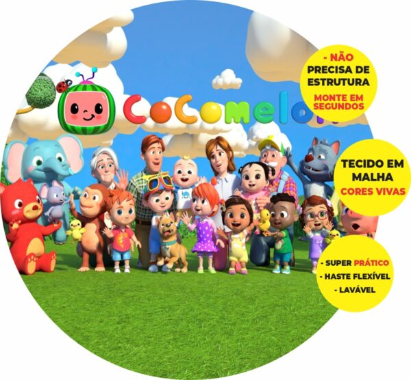 Painel Redondo 3D Cocomelon Abre Fácil Em Tecido
