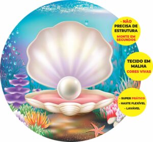 Painel Redondo 3D Concha Abre Fácil Em Tecido