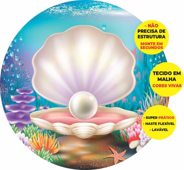 Painel Redondo 3D Concha Abre Fácil Em Tecido