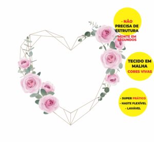 Painel Redondo 3D Coração Floral Abre Fácil Em Tecido