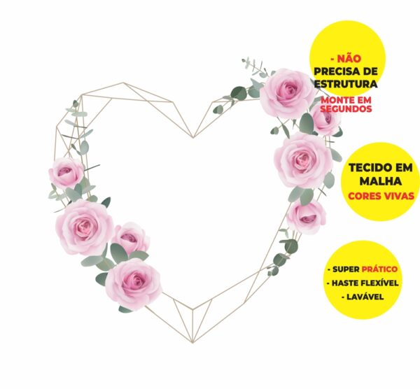 Painel Redondo 3D Coração Floral Abre Fácil Em Tecido