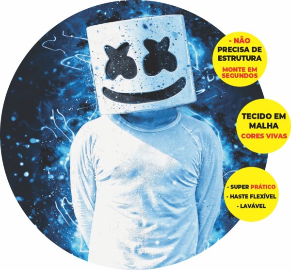 Painel Redondo 3D DJ Marshmallow Abre Fácil Em Tecido