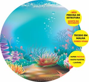Painel Redondo 3D Fundo Do Mar Abre Fácil Em Tecido