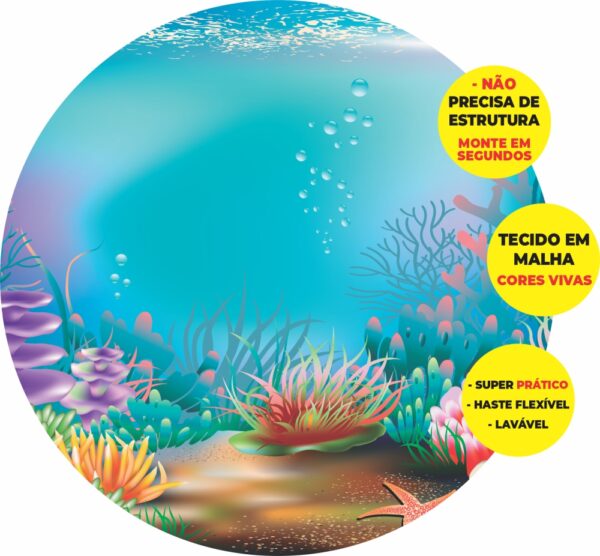 Painel Redondo 3D Fundo Do Mar Abre Fácil Em Tecido