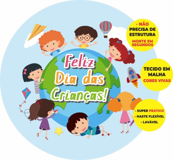 Painel Redondo 3D Dia Das Crianças Abre Fácil Em Tecido