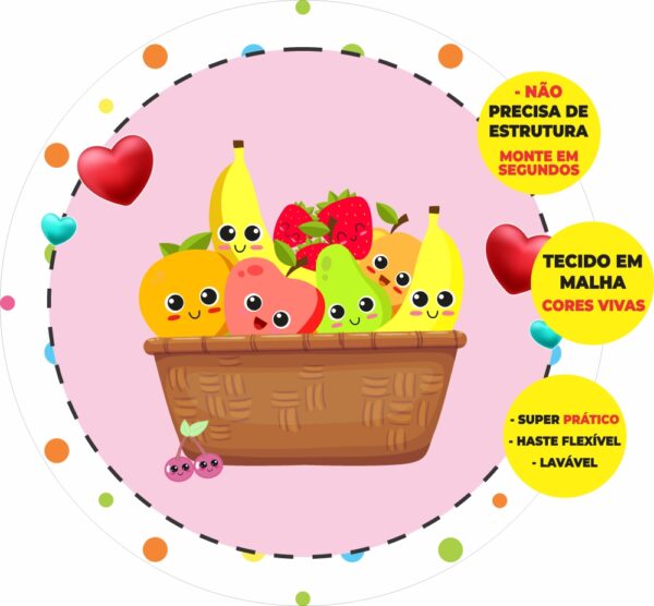 Painel Redondo 3D Frutinhas Abre Fácil Em Tecido