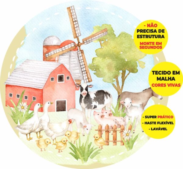 Painel Redondo 3D Fazenda Abre Fácil Em Tecido