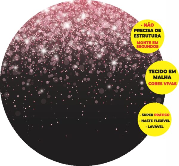 Painel Redondo 3D Glitter Abre Fácil Em Tecido