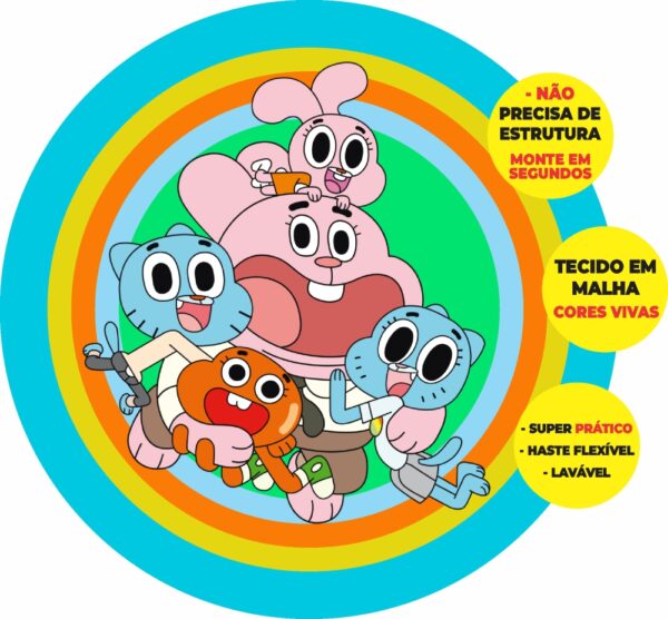 Painel Redondo 3D Gumball Abre Fácil Em Tecido