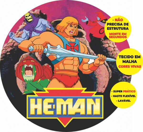 Painel Redondo 3D He Man Abre Fácil Em Tecido